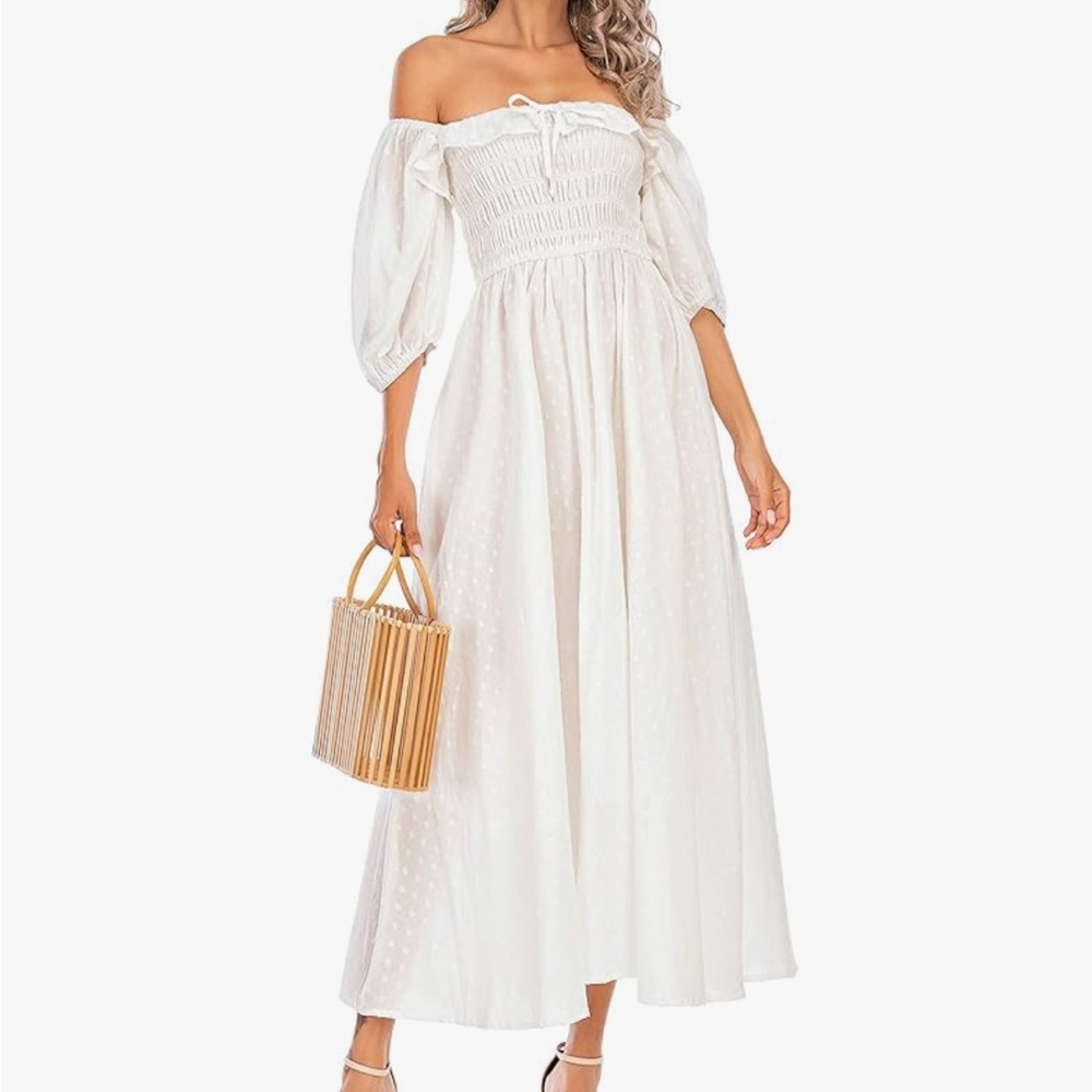 White boho flowy off the shoulder dress